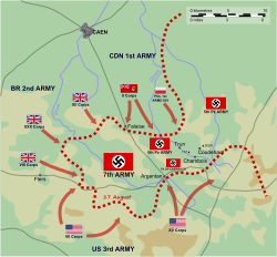 Mapa táctico de la zona de Mont Ormel y el cerco de Falaise