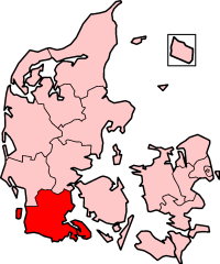 Mapa de la ubicación de la Provincia de Jutlandia del Sur en Dinamarca