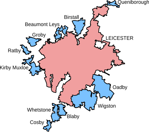 Mapa del Área Urbana de Leicester según el Censo de 2001