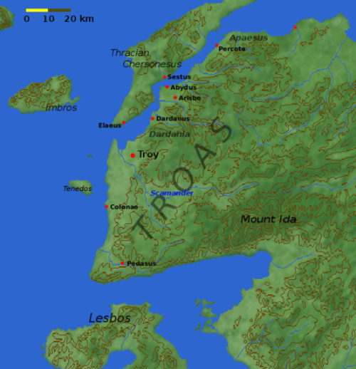 Mapa de la región de la Tróade