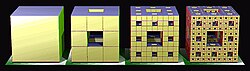 Pasos de construcción de la esponja de Menger