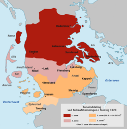 Mapa de las zonas de plebiscito en Schleswig