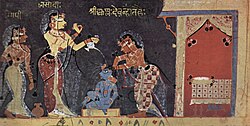 Escena de la infancia de Krishna